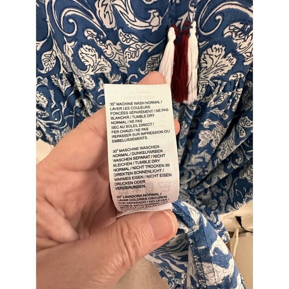 Shae by Sassafras Women's Blue/White Floral 3/4 Sleeves Tasseled Sundress. XL - Picture 9 of 10
